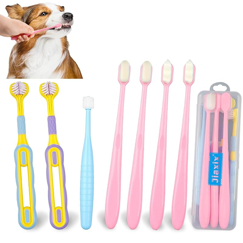Escova de Dente 360° para Cães e Gatos com Cerdas de Nylon Ultra Macias Jiaxix – Pacote com 7