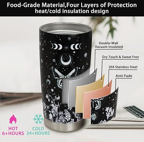 Miniatura 5 de Vaso gótico con tapa y pajilla, vaso aislado de mariposa gótica de 20 onzas, cosas de bruja, taza de café de mariposa, regalos de Halloween para