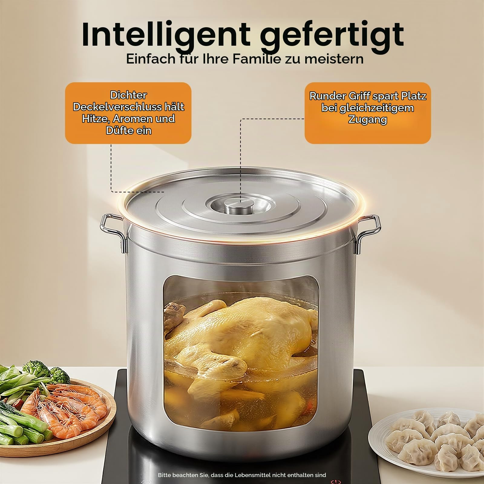 Edelstahl Fass Kochtopf, 100L Suppentopf mit Deckel und Siebkorb