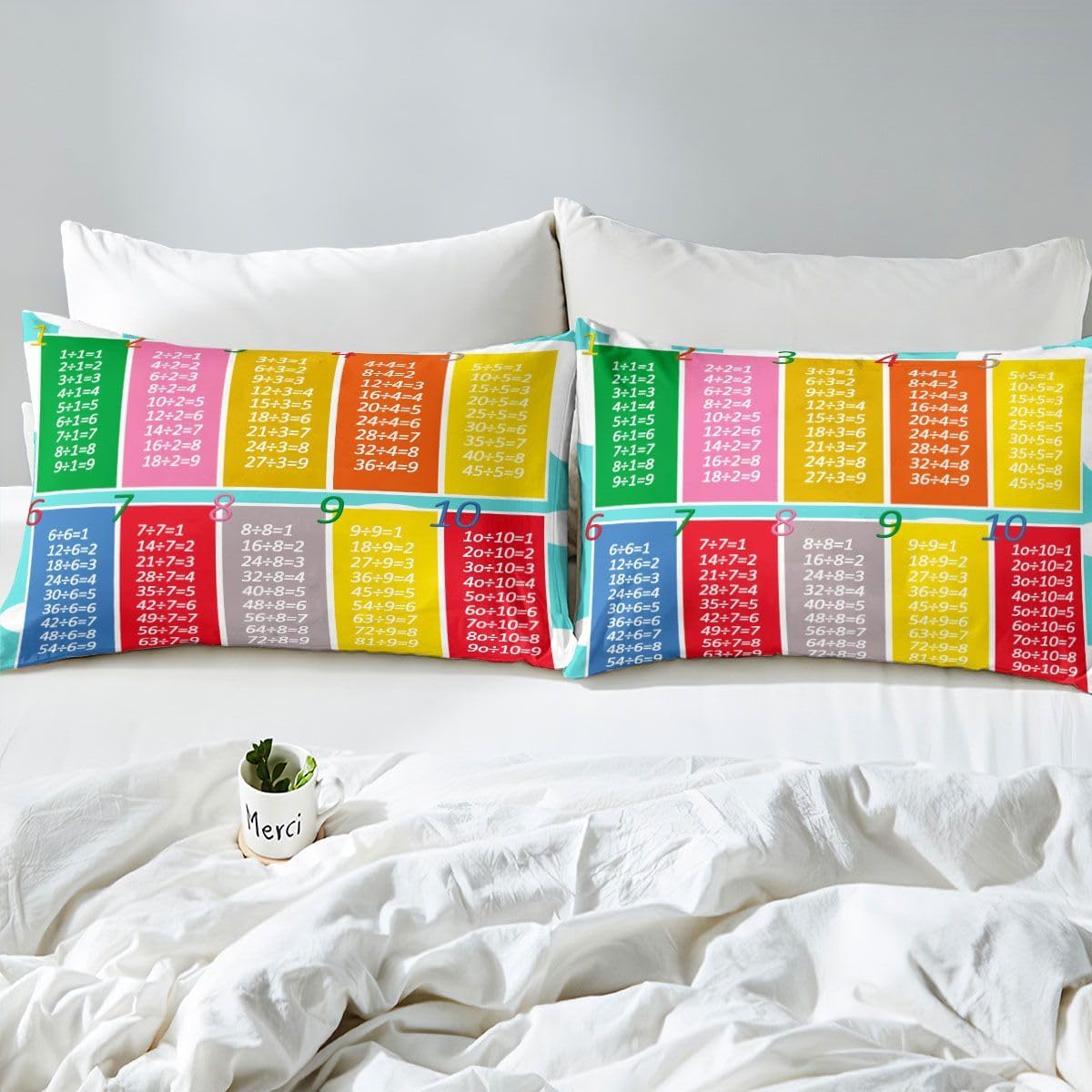 jejeloiu Multiplication Table Sheet Set Math Theme Sheets with Deep Pocket Fitted Sheet for Kids Teens Number Teching Bed Sheets Set Modern Art Colorful Bedding Set Room Decor Bedroom Twin Size