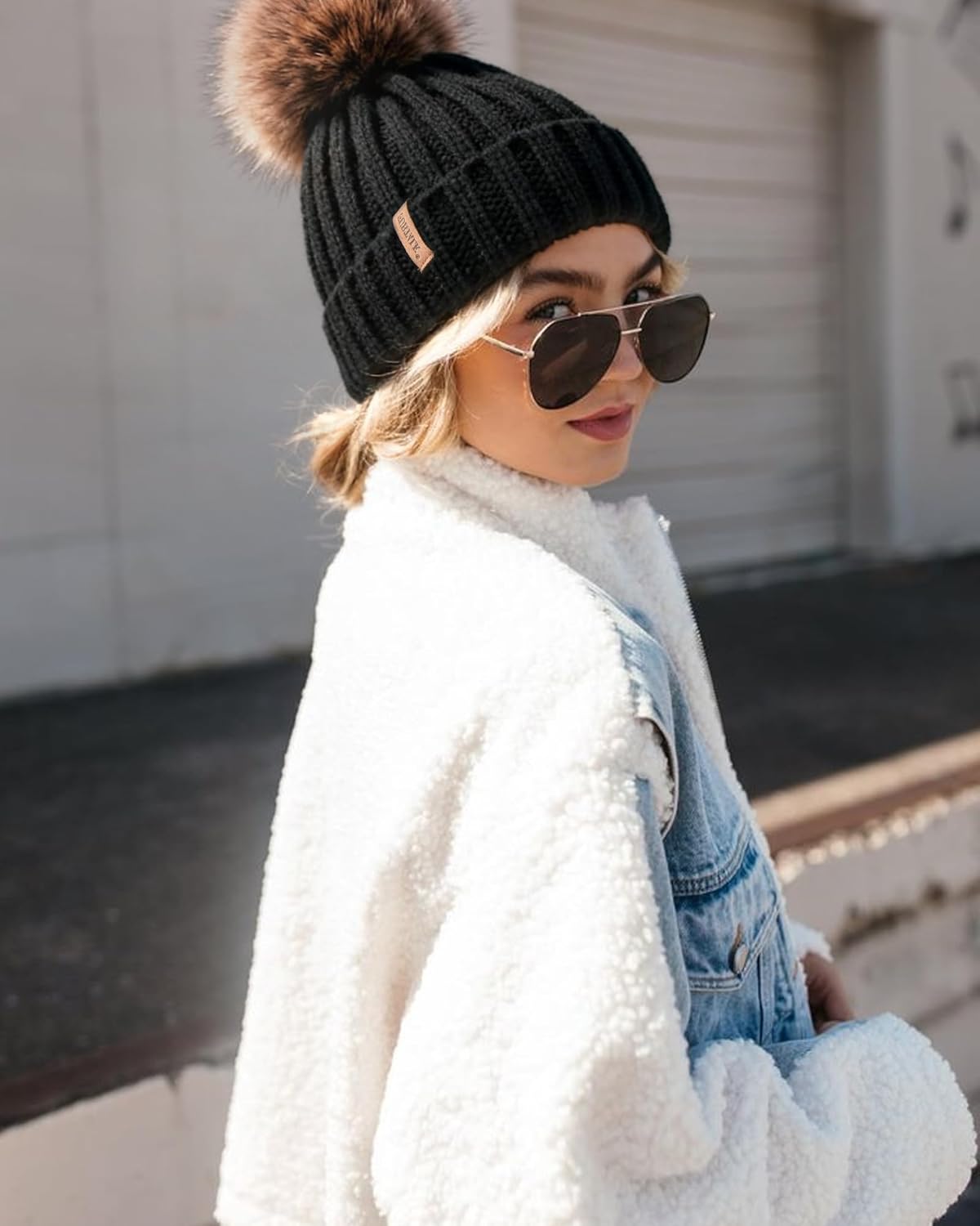 FURTALK Winter Beanie Hats for Women Fleece Lined Pom Pom Knitted Warm Beanie Caps - Image 3