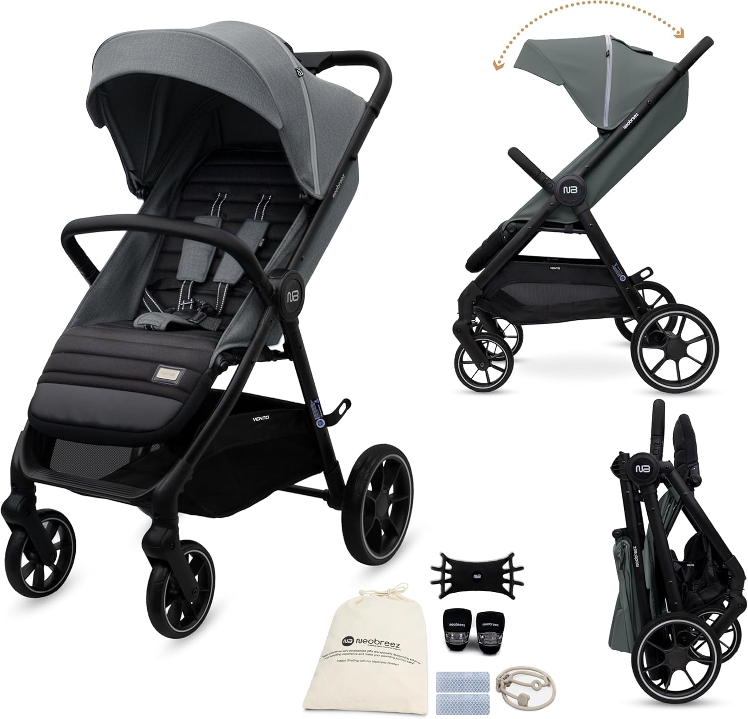 Vento 360° Rotating Seat Baby Toddler Stroller One-Hand Fold,Waterproof UPF 50+ Canopy,Phone Holder,Cup Holder,Toy Strap,Reflective Stickers, Gift&String Bag,0-4 Years,22kg,3yrs Warranty-image-20