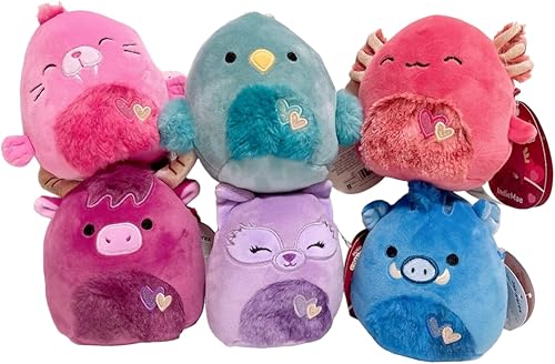Miniatura 1 de Squishmallows 2024 Valentine C Squad - Juego de 6 muñecos de peluche de 5 pulgadas, diseño de vaca, ajolote, zorro, morsa, Warthog