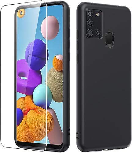 Funda compatible con Samsung Galaxy A21S con protector de pantalla, silicona TPU suave, a prueba de golpes, antideslizante, funda protectora para