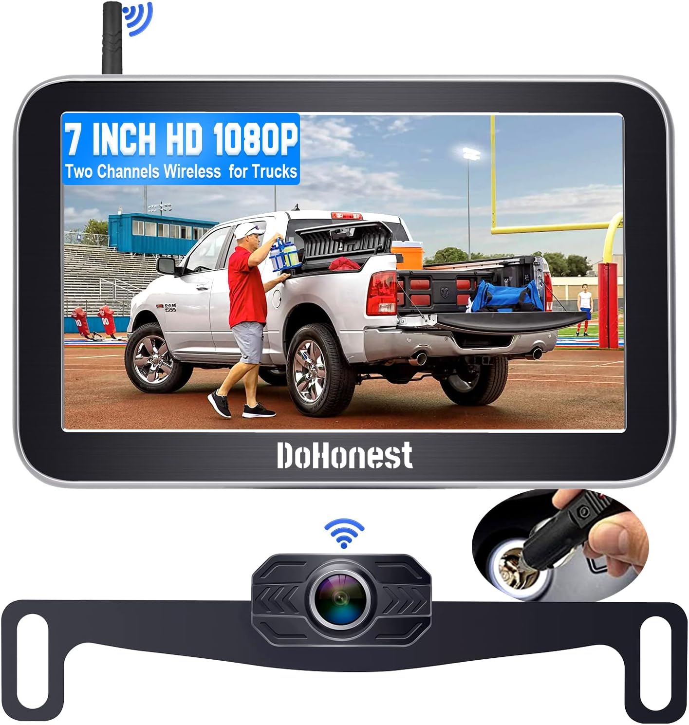 Wireless Backup Camera for Trucks Car Pickup Camper Van with 7 Inch Monitor System, HD 1080P Bluetooth Backup Camera Stable Digital Signals, Support Add Second RV Rear View Camera-DoHonest V29 : Electronics