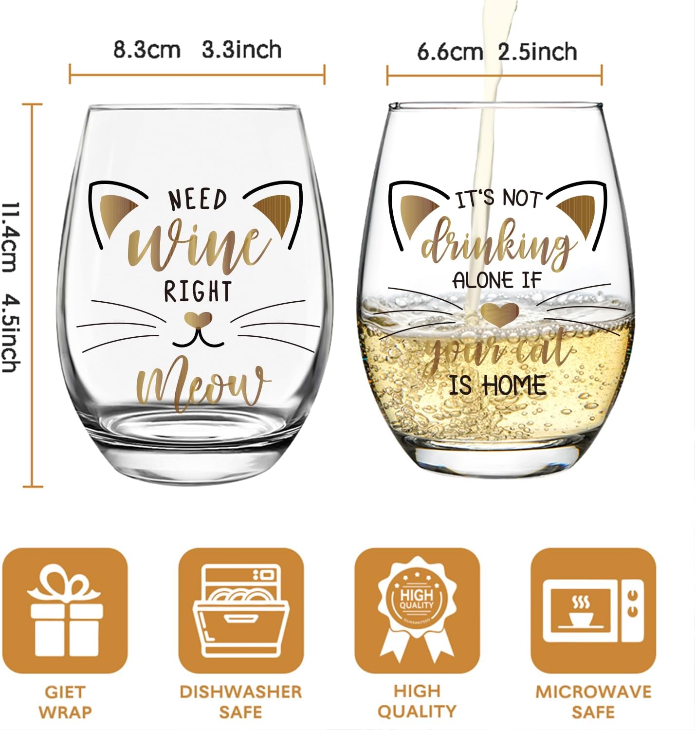 Cat Wine Glasses Set of 2, It's Not Drinking Alone If the Cat is Home, Fun Pet Lover Wine Glass Cat, Him, Her, Birthday, Anniversary, Retirement, Mother, Father, Christmas - Image 2