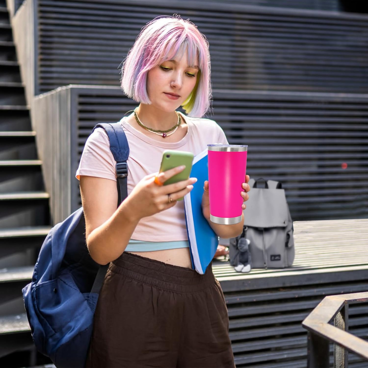 20 oz Tumbler Coffee Travel Tumblers Bulk with Lid Stainless Steel Double Wall Vacuum Insulated Mug Powder Coated Cups fit Car Cupholder for Hot and Cold - Hot Pink, 1Pack - Image 9