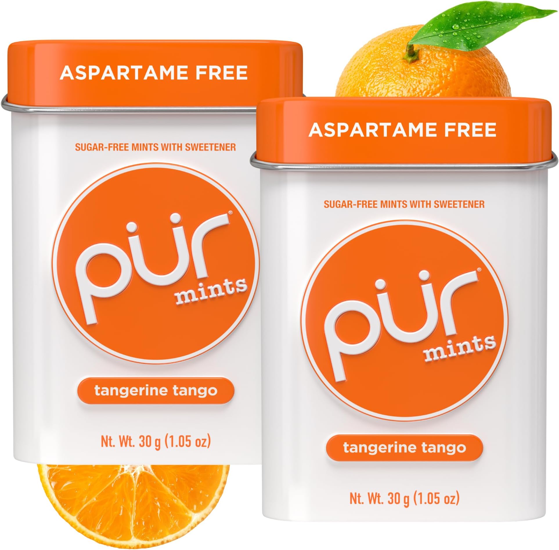 PUR Mints | Aspartame Free | Made with Xylitol | Sugar Free, Vegan, Gluten Free & Keto Friendly | Natural Tangerine Tango Flavoured Mints, 30 Pieces (Pack of 2)