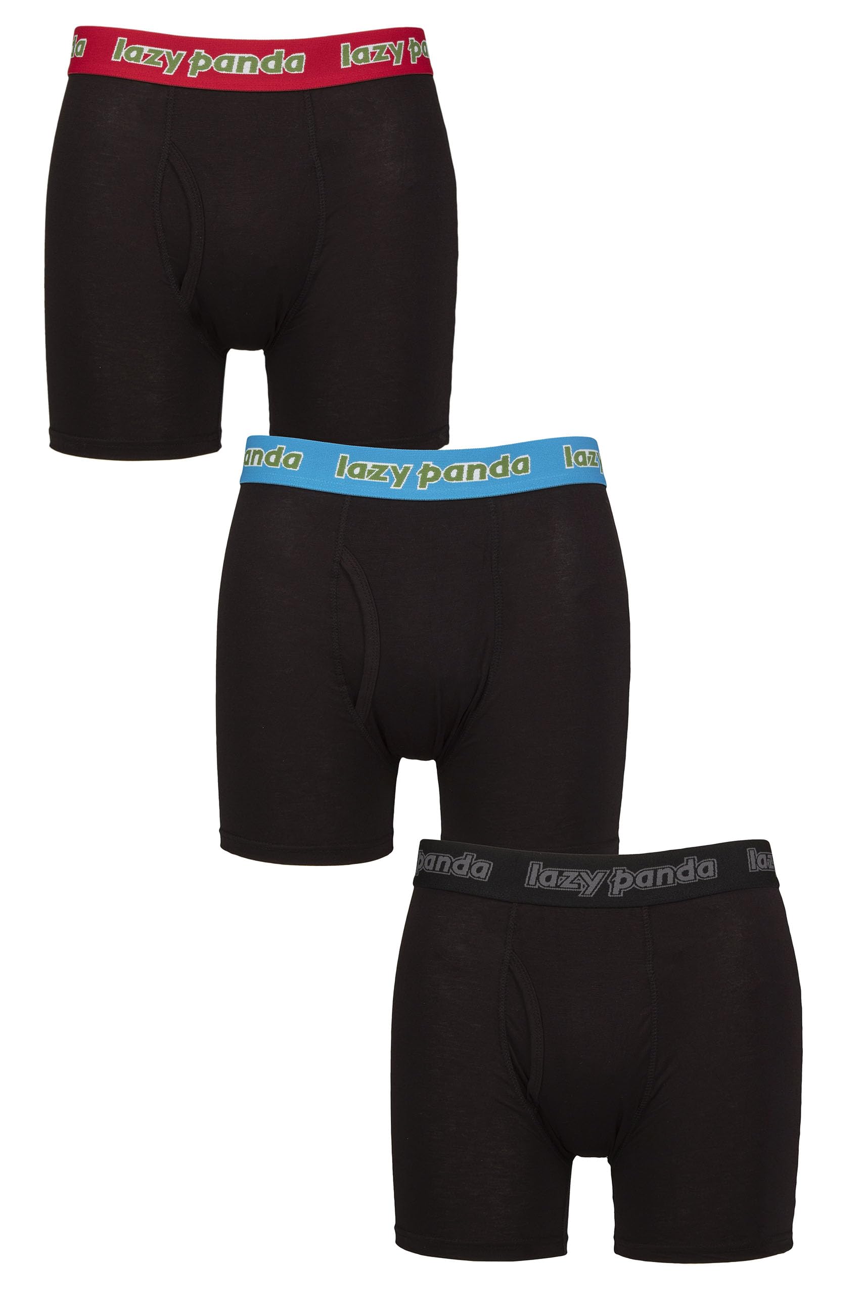 Sockshop Men's Black / Red / Blue Lazy Panda Bamboo Boxer Shorts Pack Of 3 Black/Red/Blue Medium