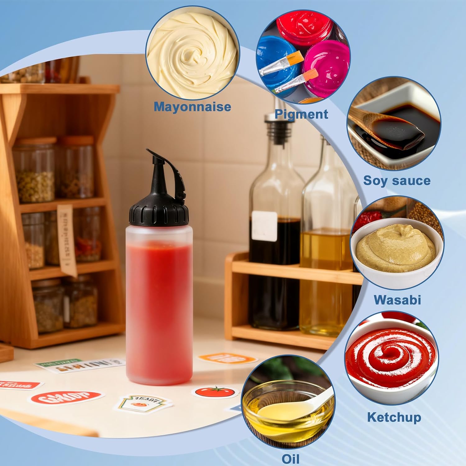 8 Pcs Condiment Squeeze Bottles, 6 oz