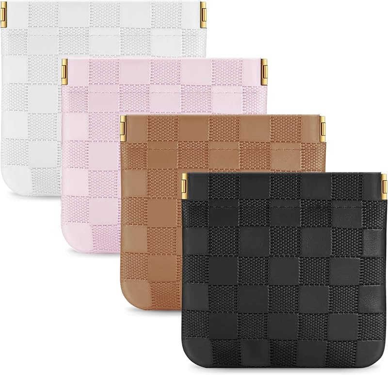 Conjunto com 4 nécessaires de maquiagem MXXUUOOM em couro sintético trançado, fechamento magnético, Checkered-04