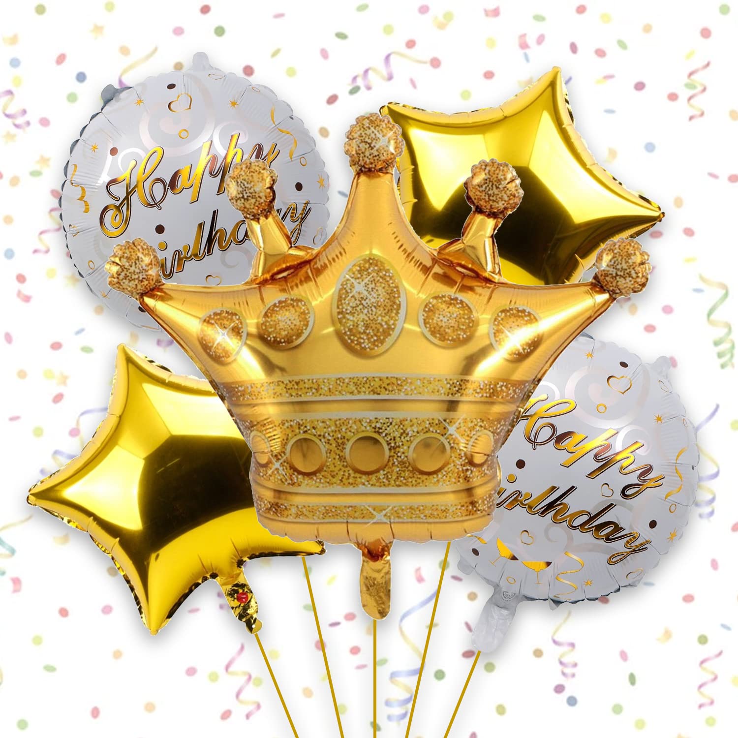 Party Propz Elegant Birthday Decoration Items - Set of 5 Golden Balloon Decorations for Birthday | Foil Balloons for Birthday's | Happy Bday Foil Balloon | Bday Decoration Items For Kids