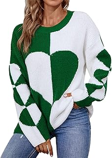 OIUHJN Sweater Women's Casual Crew Neck Autumn and Winter Love Contrast Pattern Pullover Women's Casual Knitted Sweater Knitted Jumper Women's Colour Block Jumper Winter Jumper Warm