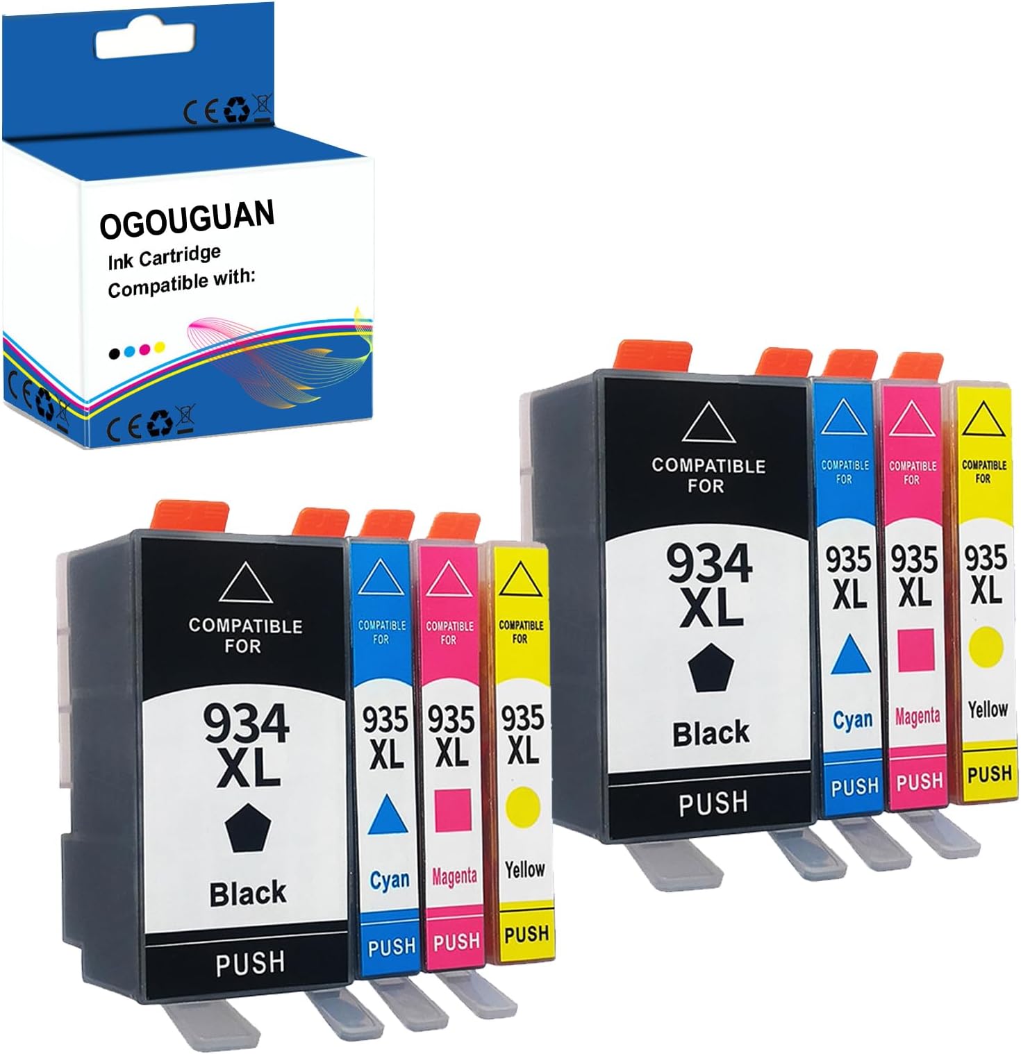 Compatible 934XL 935XL Ink Cartridge Replacement for HP 934 935 Ink Cartridges for HP Officejet Pro 6830 6230 6815 6835 6812 6820 6220 Printer 8 Pack(2Black, 2Cyan, 2Magenta, 2Yellow)