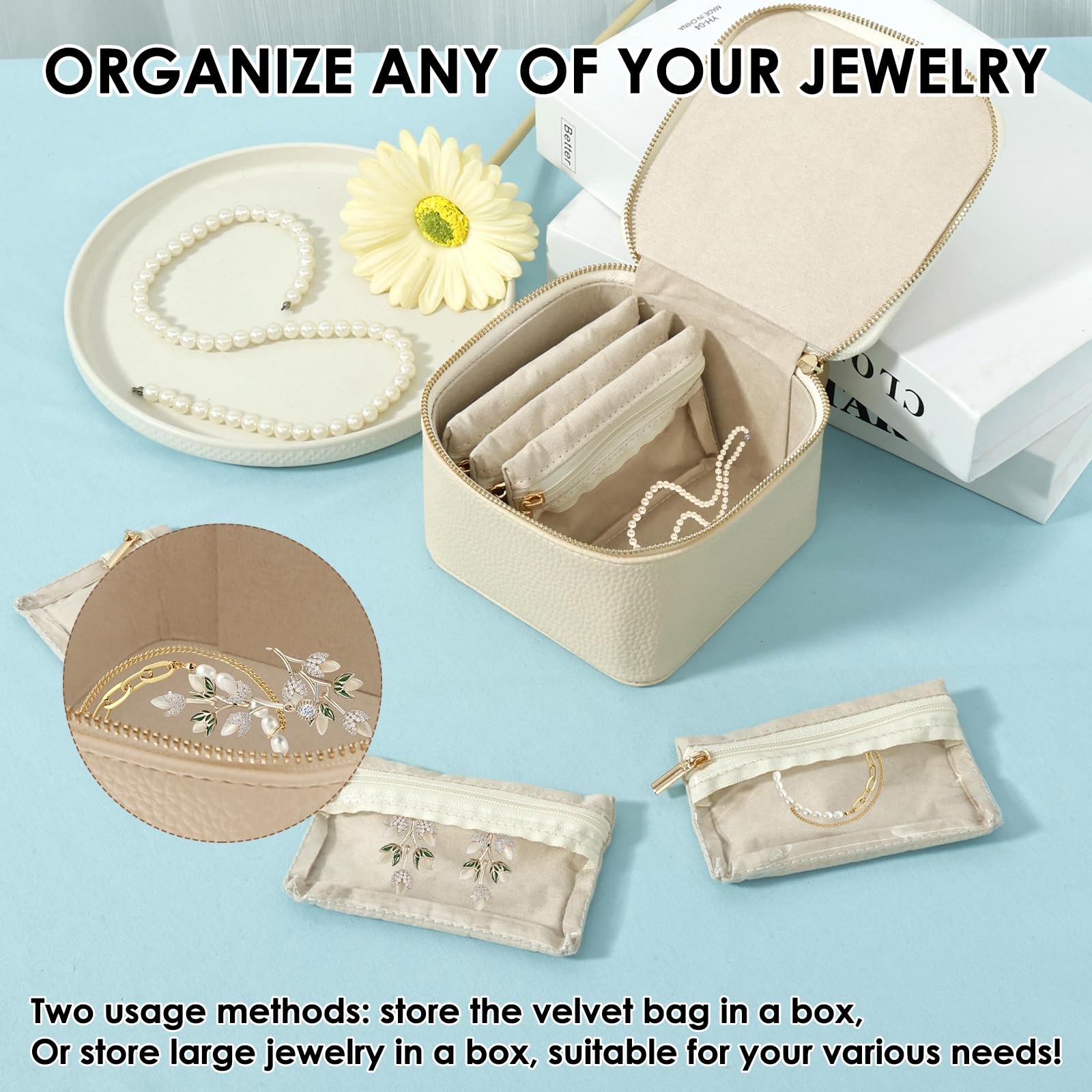 Portagioie Da Viaggio COBOXOY: Elegante Scrigno In Pelle Con 6 Sacchetti In Velluto Per Organizzare Anelli, Collane E Orecchini - Regalo Ideale Per Donna