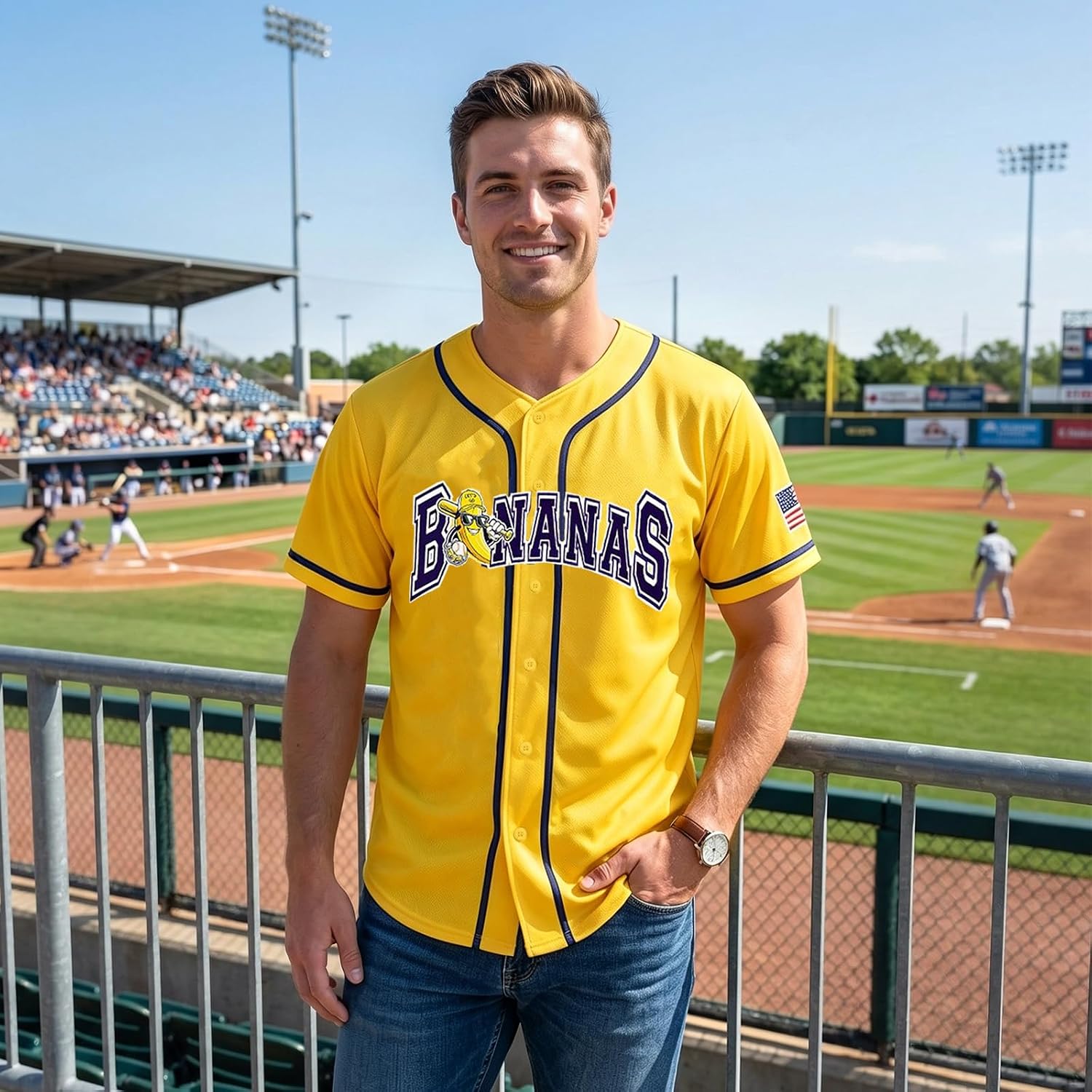 Baseball Button Up Shirt for Men Baseball Player T-Shirt Game Day Fans Jersey Quick-Dry Short Sleeve Tops