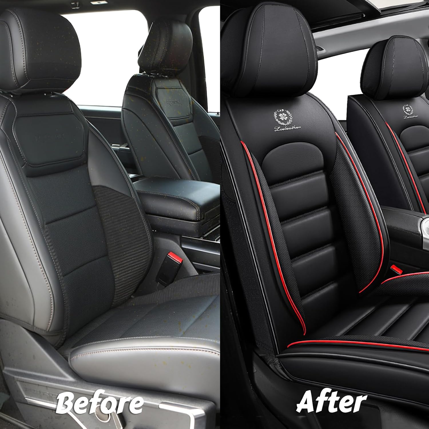 ILMO Fit for 2012-2026 RAM 1500 Seats Cover, Full Coverage Waterproof Leather Pickup Seat Protectors with Compatible Airbag(Black&Red, Front Set)