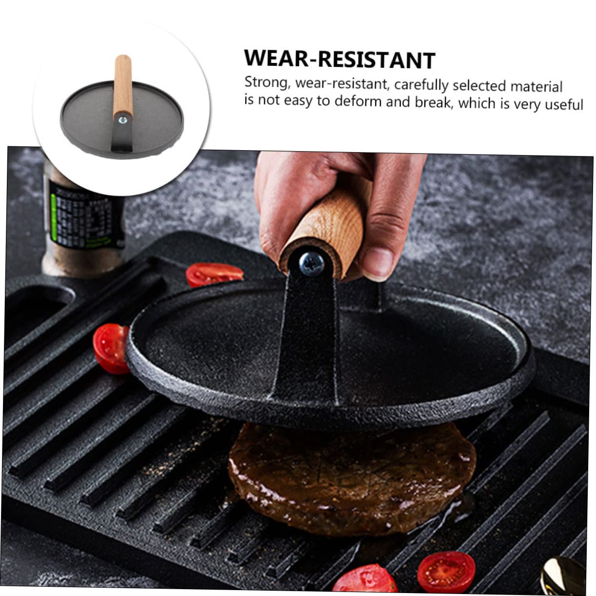 SUPVOX Pressa per Carne in Ghisa Pressa per Bistecche Utensil Cucina per Preparare Hamburger Uniformi Facil Usare Pulire