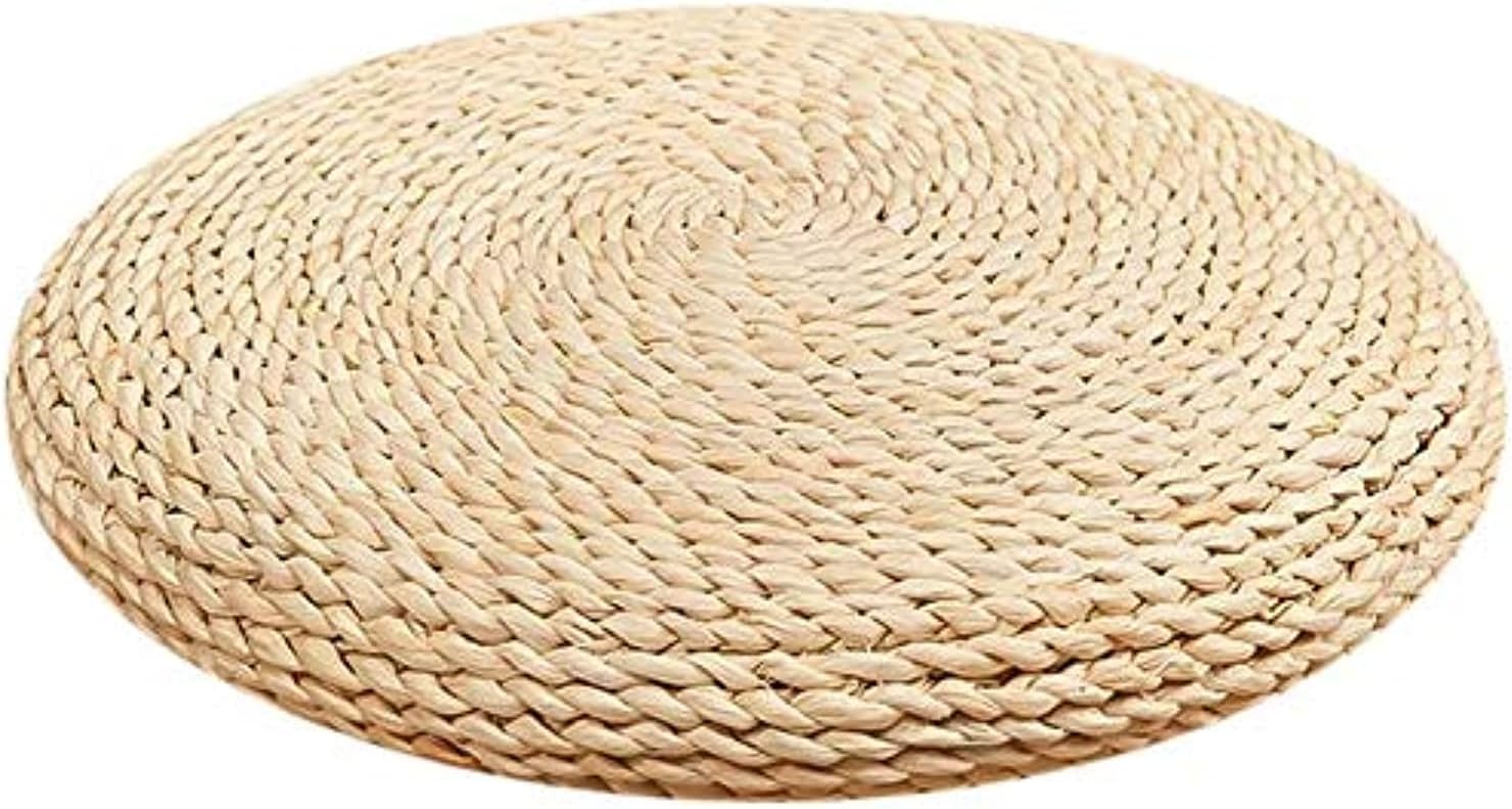 Japanese Style Seat Cushion Round Pouf Tatami Chair Pad Yoga Seat Pillow Knitted Floor Mat Size S,M(Beige,Light Coffee)