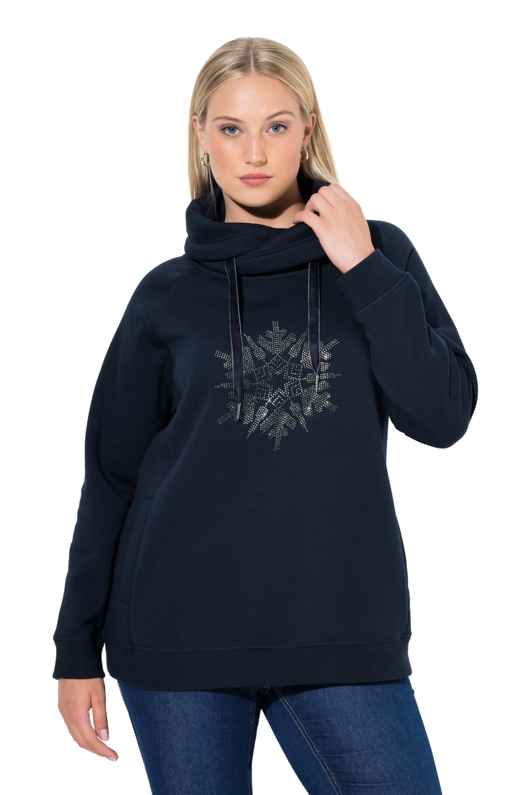Ulla Popken Damen große Größen Übergrößen Plus Size Sweatshirt, Schneeflocke, Stehkragen, Langarm 844926