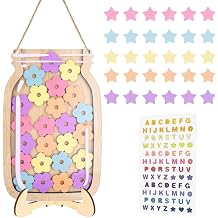 Reward Jar for Children Star Reward Jar with 30 Stars and 2 Sheets Stickers Wooden Reward Chart for Children's Good Behavior Incentive Jars for Students Kids Daily Routine Chores Flower