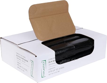 TYPLASTICS Black Trash Bags Can Liners Wholesale 1000 Garbage Bags 7-10 Gallon for Office Bathrooms Business Home Commercial and Industrial Needs 24" x 24"
