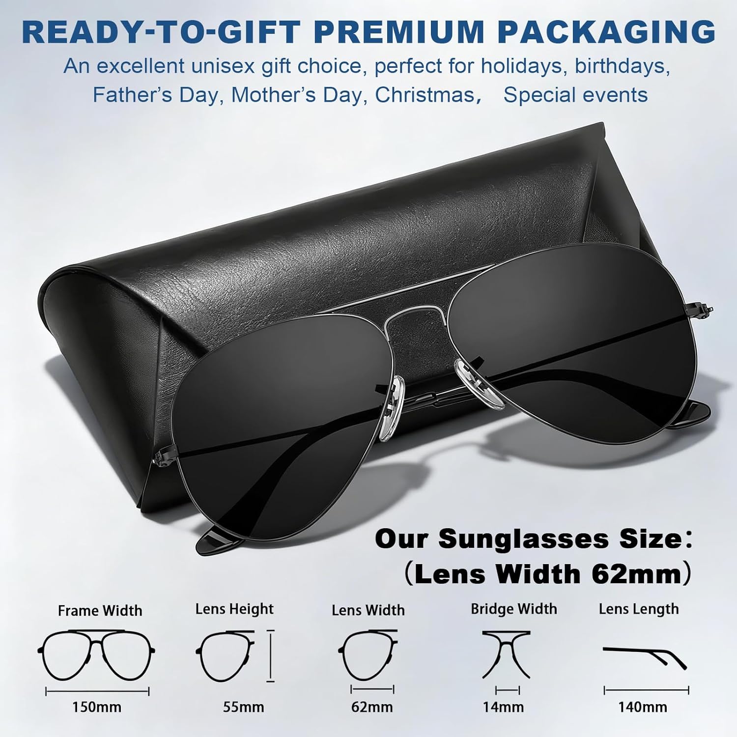 Tempered Glass Sunglasses Polarized Aviator for Men & Women, Shatterproof Scratch-Resistant Lens with UV400 Protection