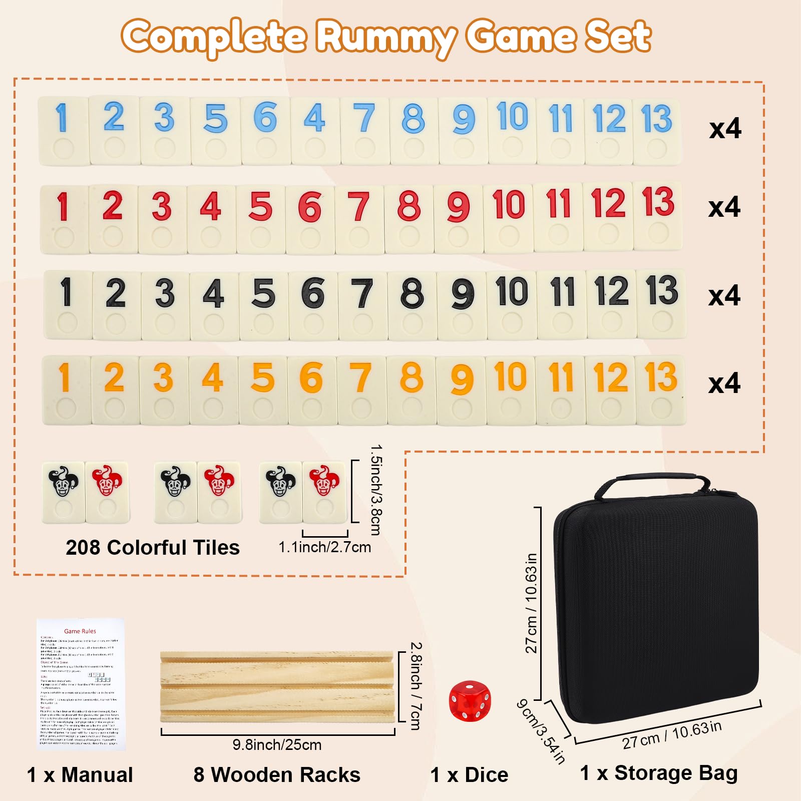 GJCrafts Rummy Cup Gioco da tavolo per 2-8 giocatori - 214 piastrelle in melamina, 8 supporti in legno, custodia premium e sacchetto, gioco da viaggio per adulti per casa, feste, viaggi o divertimento - 2