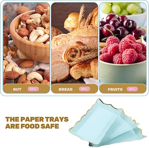 Miniatura 3 de Luxshiny 4 bandejas desechables de cartón rectangulares elegantes para fiestas para frutas, postres y aperitivos, diseño resistente seguro para