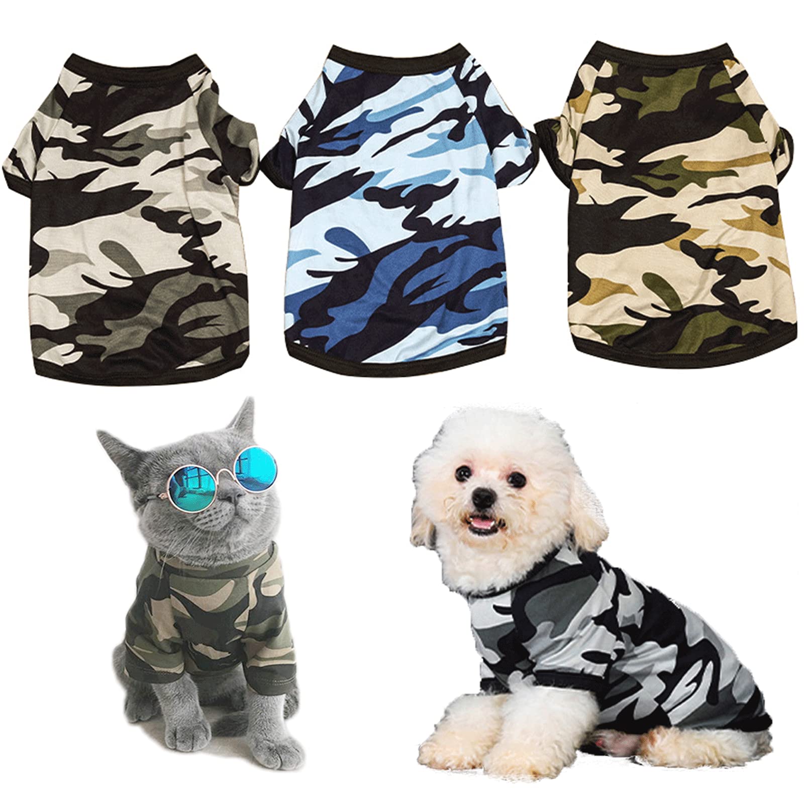 3 Pcs Puppy Clothes, Camo Dog Clothes, Comfortable Camouflage Puppy Tee Shirts Sweatshirt Breathable Dog Vest Pet Apparel for Small Medium Dogs Cats (Medium)