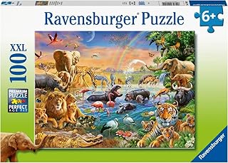 Ravensburger 12910 Savannah Jungle Waterhole 100 Piece Puzzle for Kids - Every Piece is Unique, Pieces Fit Together Perfectly