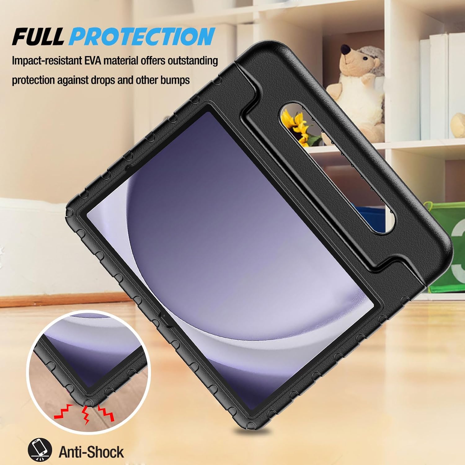 ProCase Kids Case for Galaxy Tab A11+ / A9+ Plus 11 Inch [2025/2023] (SM-X230/X235/X236/X238/X210/X216/X218), Shockproof Lightweight Kids Friendly Case with Convertible Handle Stand -Black