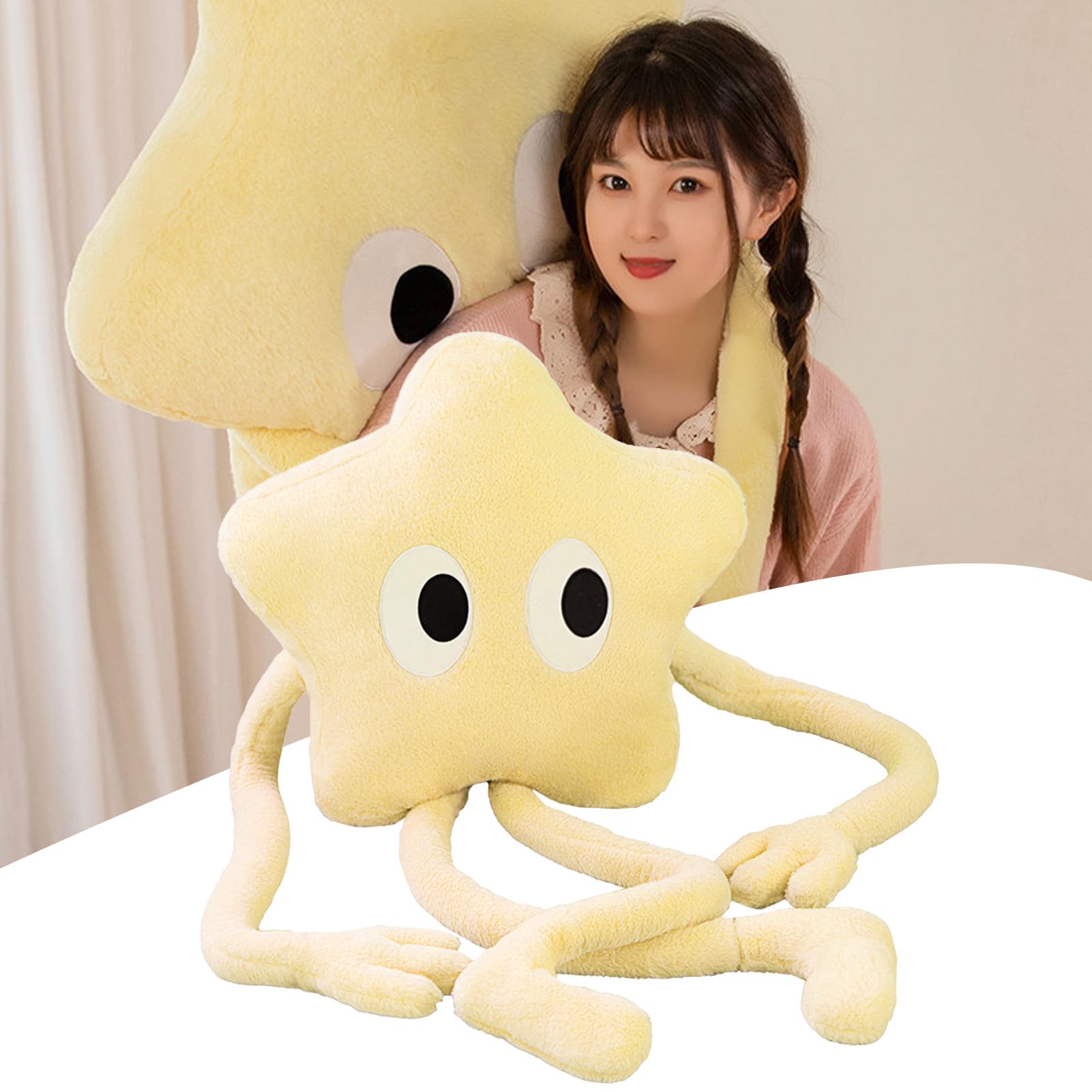 SUNGOOYUE Cuscino Morbido a Forma di Stella, Cuscino Imbottito in Peluche, Decorativo con Gambe Lunghe, Bambola di Peluche Carina per Bambine (stella gialla)