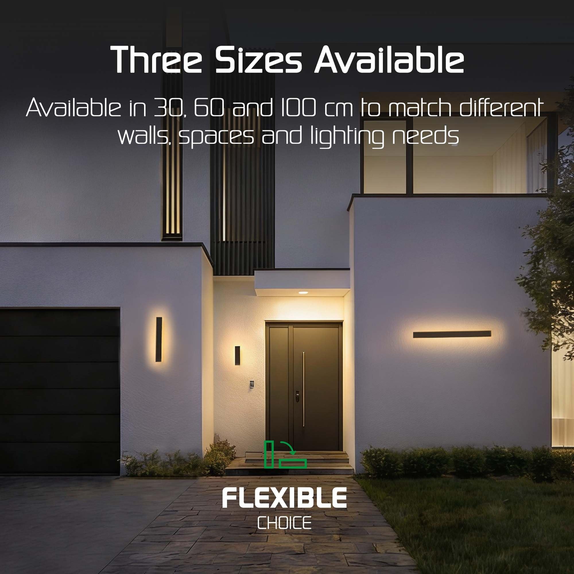 Ledvion - Aplicación de pared exterior LED larga Villa, 30 cm, Ip65, 6W, Noir, Blanco cálido, 2700K, Aluminio y acrílico, interior y exterior, aplique exterior, lámpara de pared exterior