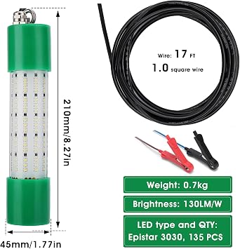 Fishing Light Underwater 12V 100W 12000LM Green White Led Submersible Night Ice Squid Crappie Waterproof IP68 Bait Dock Attractants in Freshwater and Saltwater with 17FT