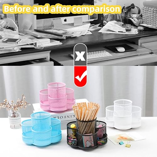 Miniatura 8 de Soporte giratorio de malla metálica 360 para lápices, organizador de papelería, organizador de bolígrafos, organizador de brochas de maquillaje para