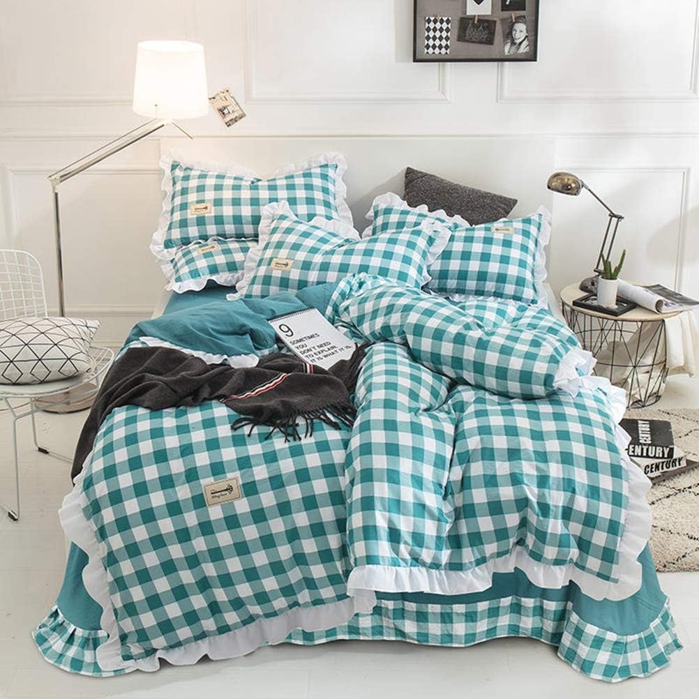 Amazon Co Jp 可愛い 布団カバー 姫系 寝具カバーセット 4点セット 綿 ベッドスカート フリル付き 女の子 学生寮 大きいサイズ 敷ふとんカバー ピローケース 枕カバー 2 ストライプ 無地 シンプル 北欧 ピンク ブルー グレー ベージュ 10色 ホーム キッチン