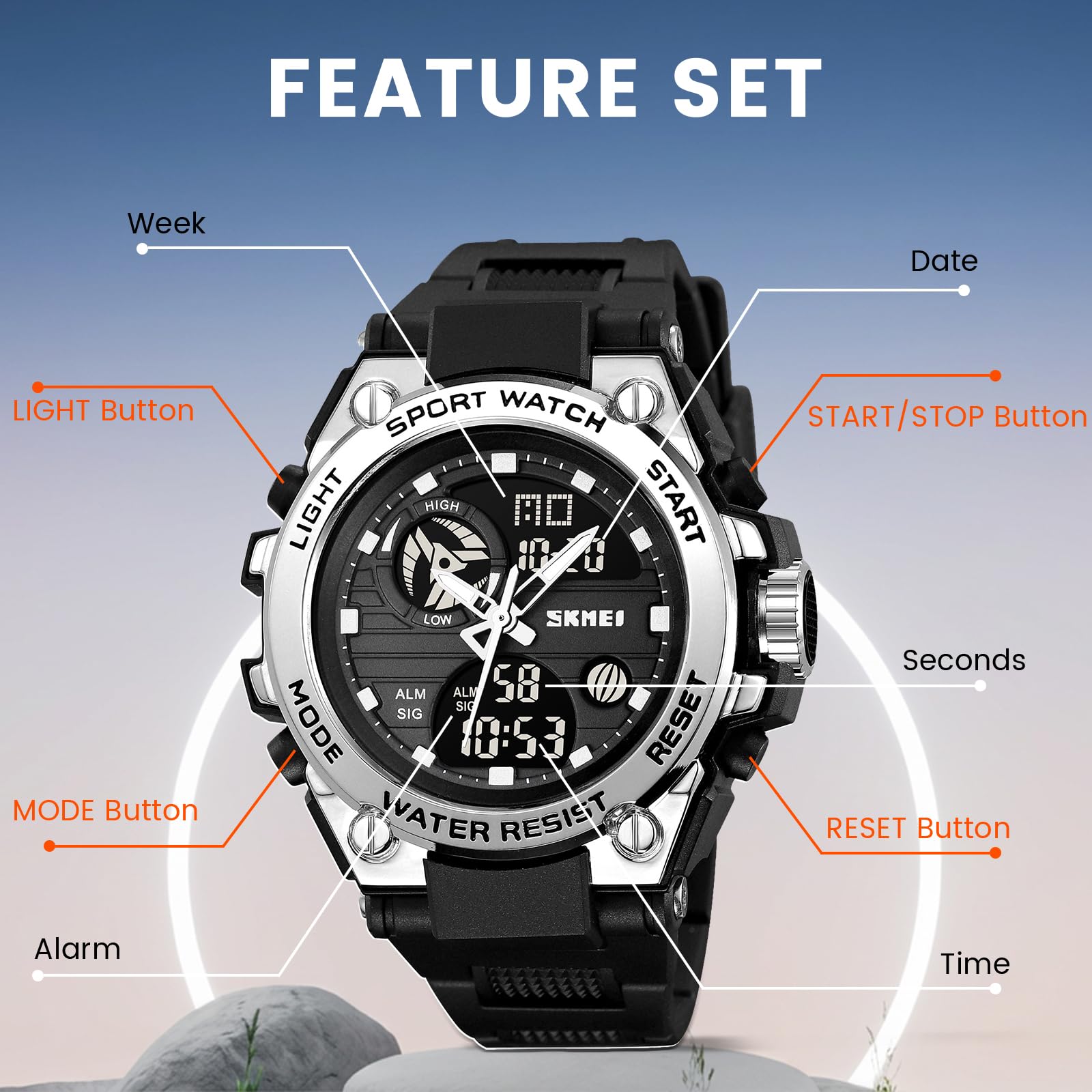 Reloj Militar para Hombre Relojes Deportivos Multifunción LED Impermeable