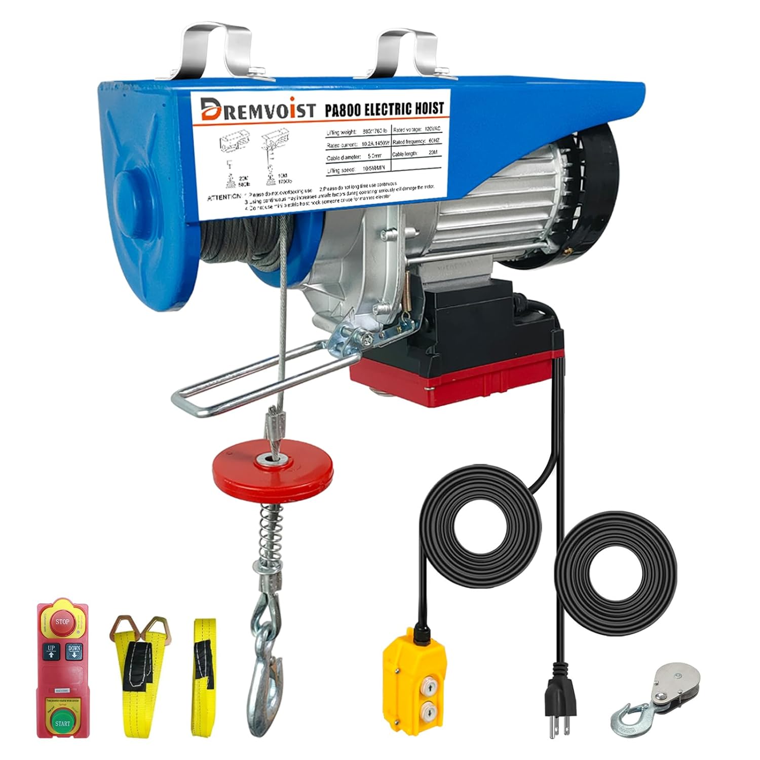 Electric Hoist with Remote Control,1760lbs Electric Hoist 110 Volt,Electric Hoist Winch Wireless/Wired 2 in 1,33/66FT Lifting Height,for Factories,Garage,Warehouses, Construction Site