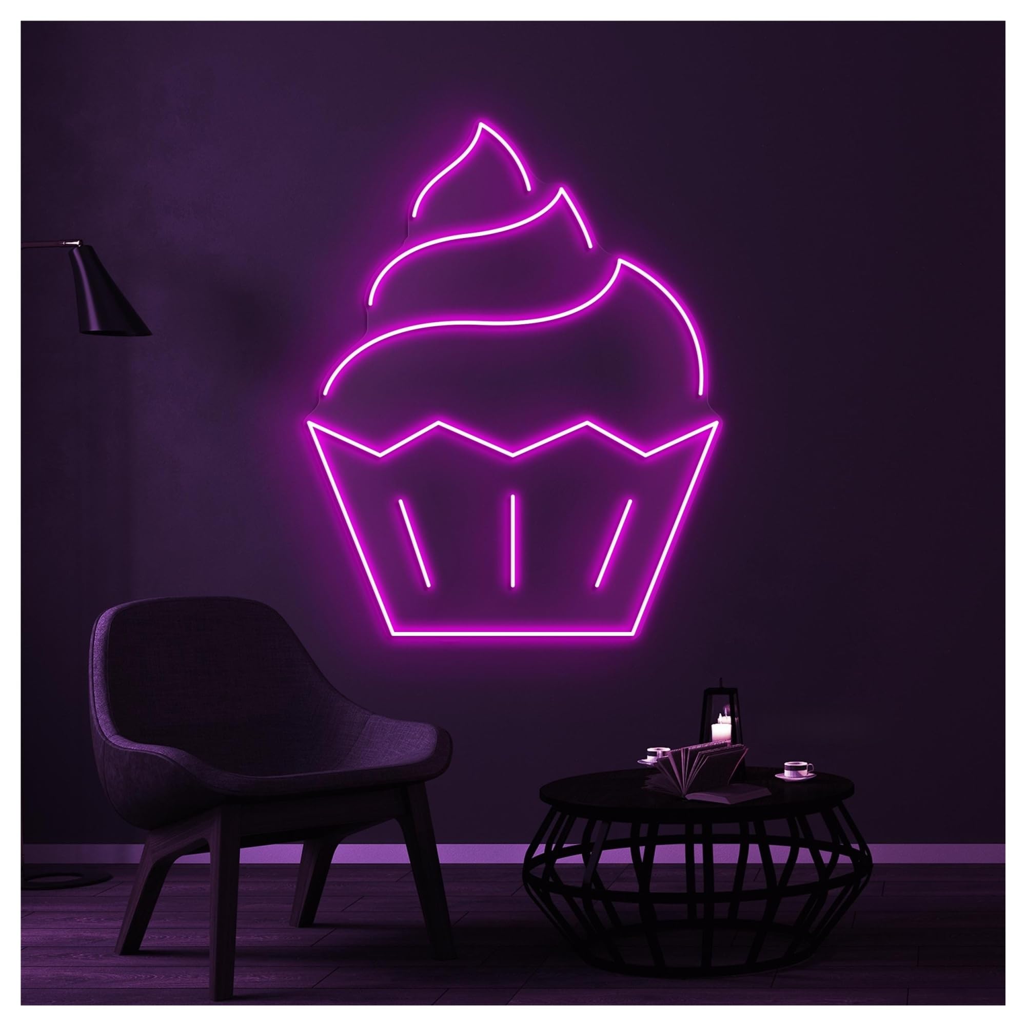 RONGCH Hanging Art Signs Cupcake Neon Sign Sweet Treat Wall Art Bakery Kitchen Decor Cake Lover Gameroom Bedroom Bar Livingroom Birthday Party Decoration 40cm
