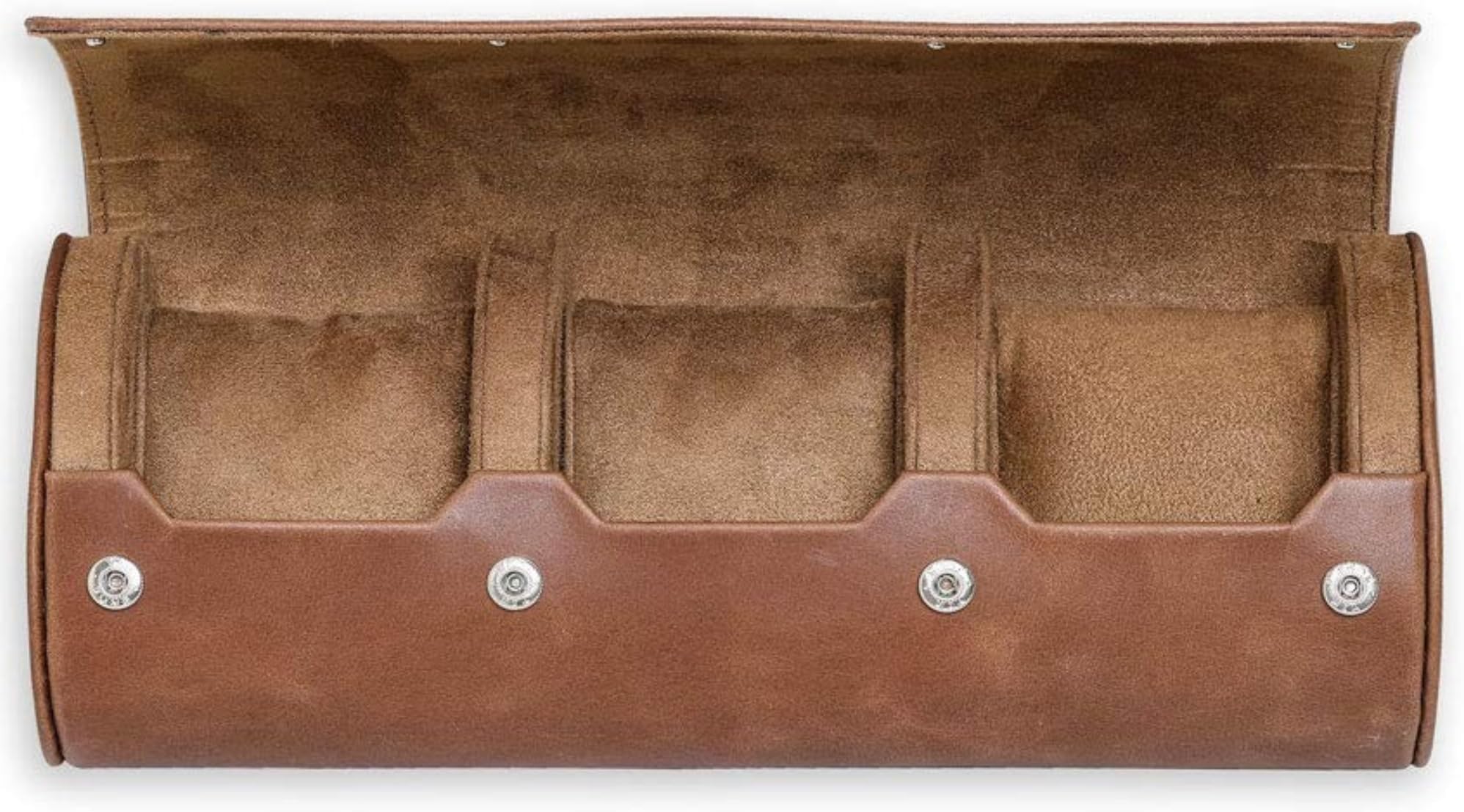 ROTHWELL Watch Roll Travel Case for 3 Watches | 100% Real Leather, Tough Portable Protection, Fits All Wrist Watch & Smart Watches Up to 50mm (Tan/Tan)