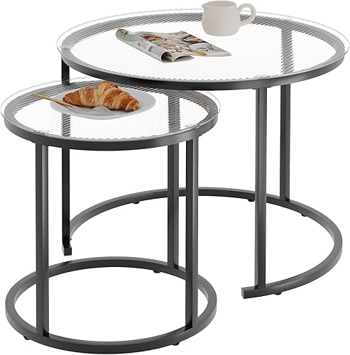 Miniatura 120 de aboxoo Juego de 2 mesas auxiliares blancas con marco dorado, circulares redondas y con patrón de mármol, mesas de madera, sala de estar, dormitorio,