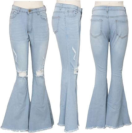 HGKPFGTF Dark blue,S, Women Vintage Bell Bottom Jeans High