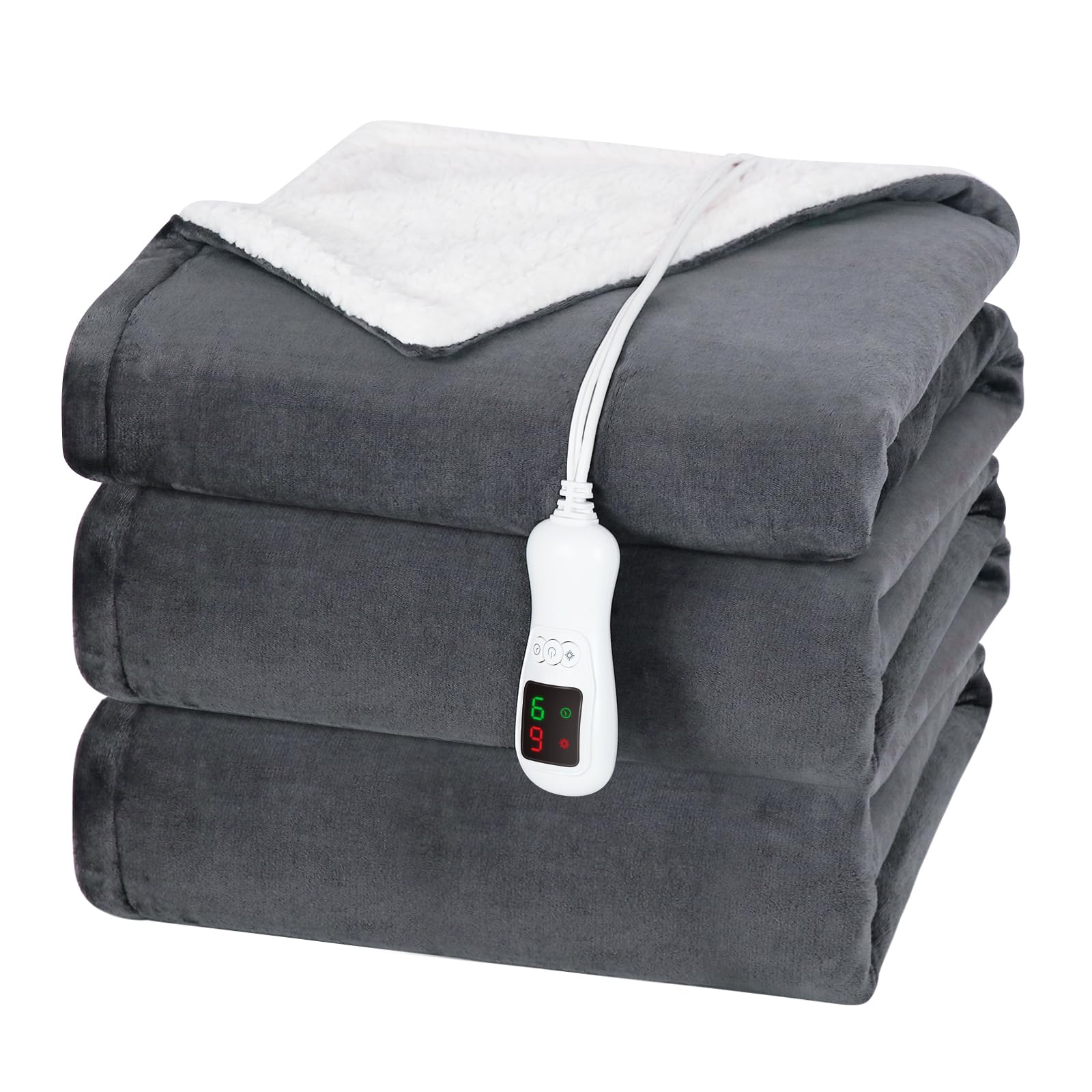 Electric Heated Blanket Full Size, Washable Blanket Warmer for Home for Adults, Fast Heating Super Cozy Soft Flannel 72" x 84", 9 Heat Levels, 1-9H Auto-Off, ETL Certified, Slate Gray