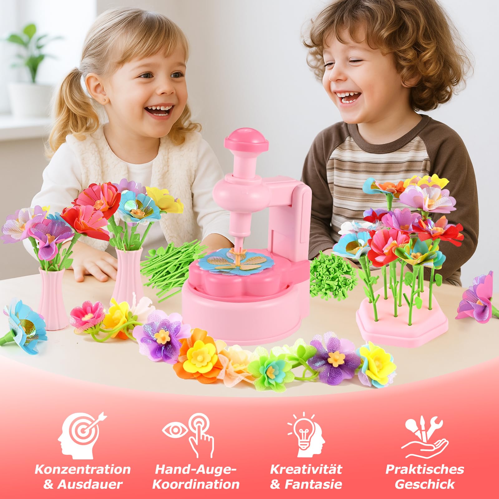 Herboom DIY Blumen Bastelset Kinder, Blumenpresse Bastelset Mädchen 4 5 6 7 8 Jahre Gepresste Blumen zum Basteln, Blumenstrauß Geschenke Kreatives Geschenk für Mädchen ab 4 Jahre