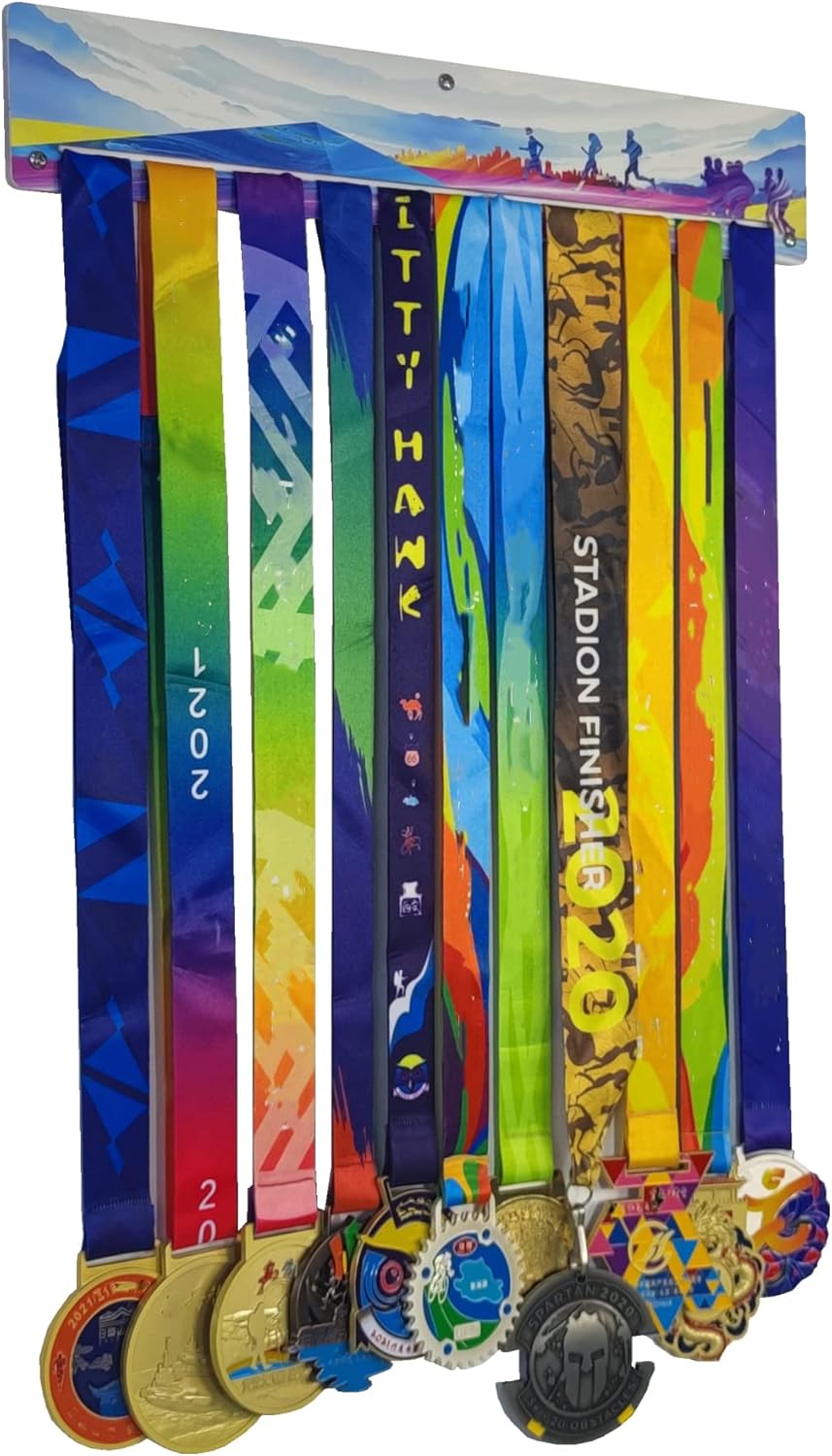 Marathon Medal Display Stand, UV Color Spray Painting is Beautiful and Generous, Large Size Can Hang More Cards, with 3 Screws, Easy to Install Easy to Use, Easy to Replace Medals