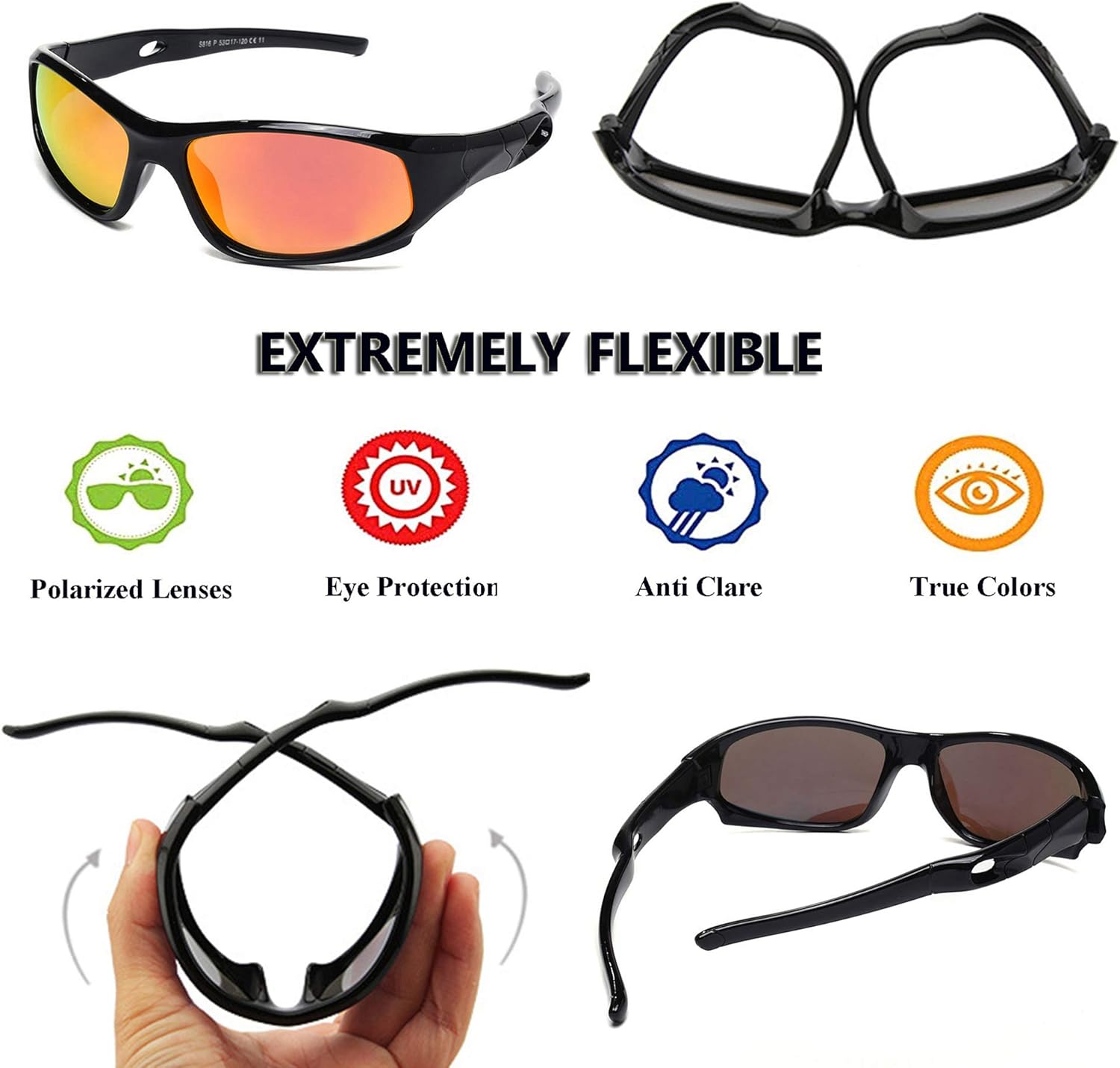 Kids Sunglasses Boys Girls Sports Polarized Sunglasses for kids Child Youth Baseball Beach Sun Glass with Strap - Image 4