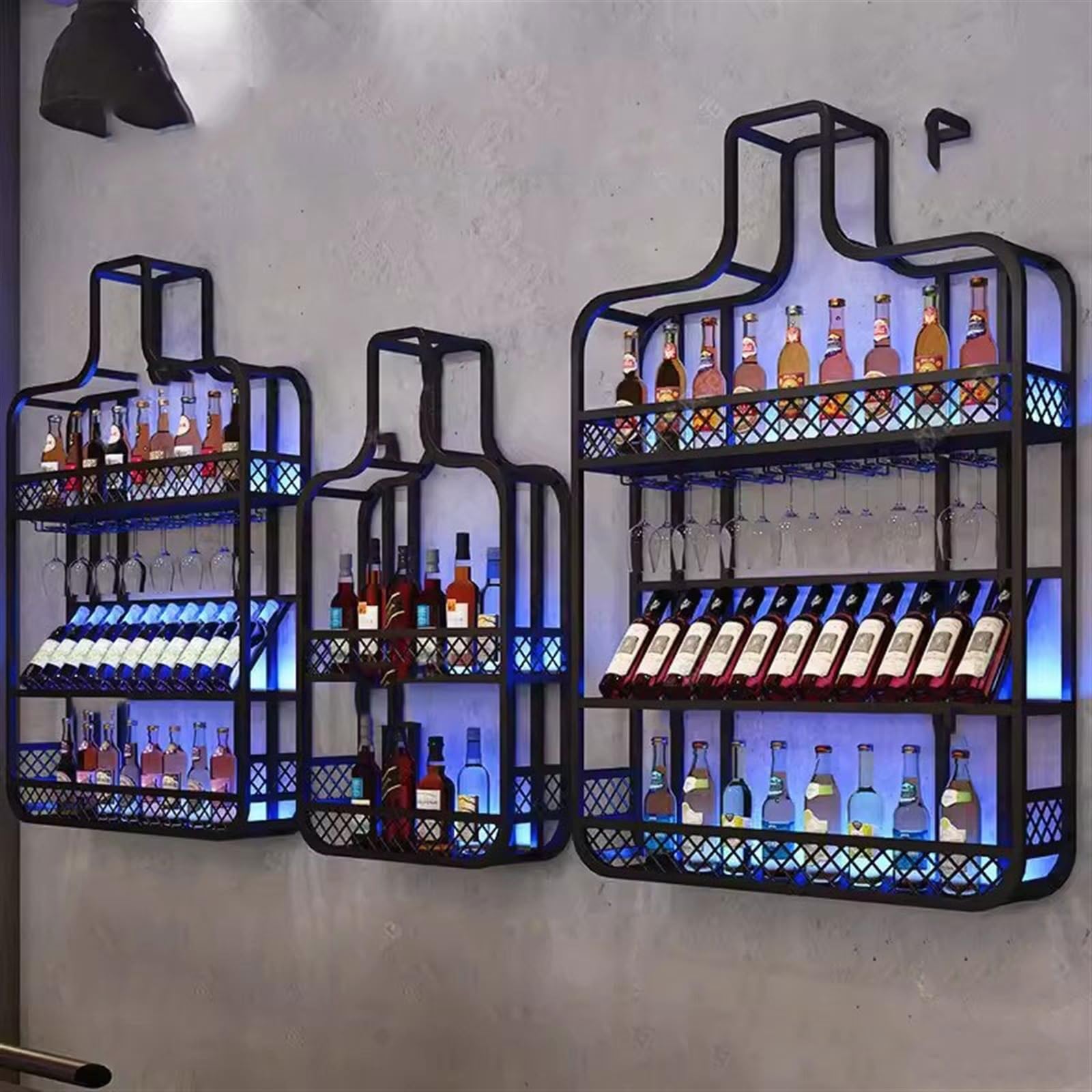 Botelleros Original Bar Enfriador de Vino Colgante de Pared Creativo café Estante de Pared estantes de Vino de Estilo Industrial Botellero de Vino Mesa(Pequeño)