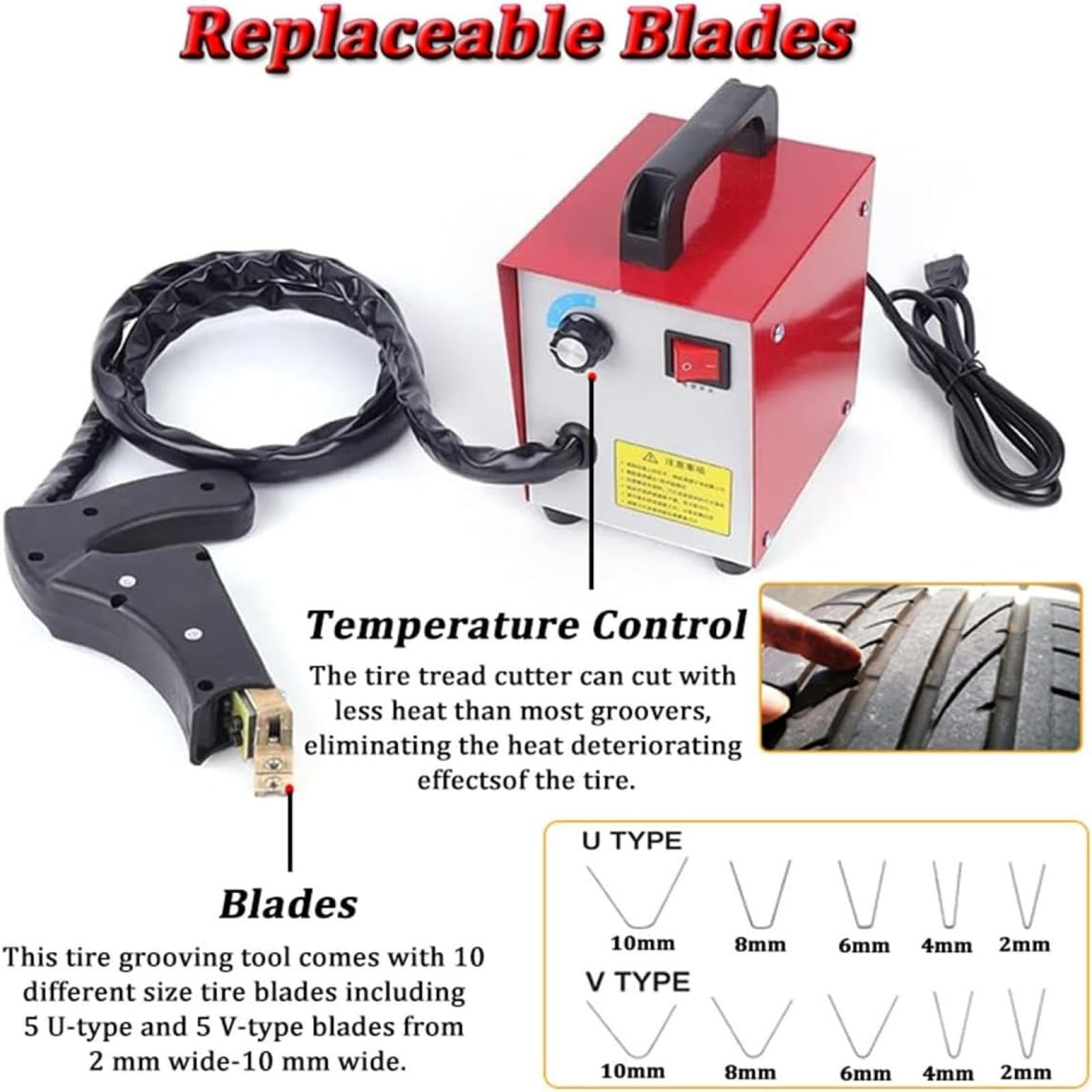 Máquina ranuradora de neumáticos, Kit Profesional para Cortar neumáticos de Coche con Cuchilla y Mango ergonómico, Herramienta ranuradora de neumáticos de 350 W (110 V)