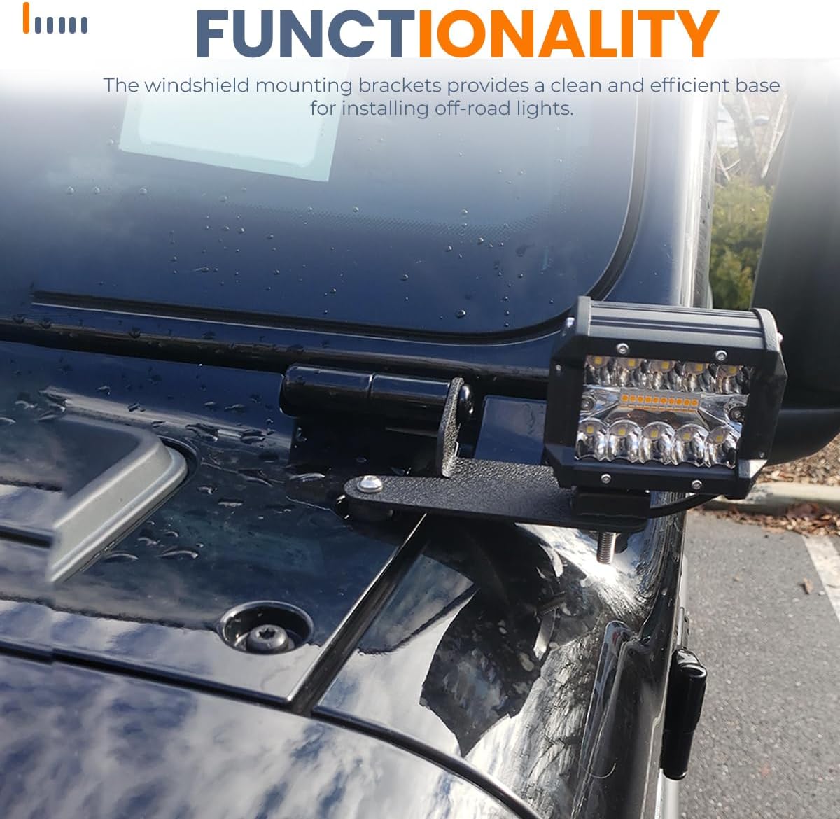 JL Antenna Mount + Windshield Hinge Light Mounting Brackets Compatible with Jeep Wrangler JL & Jeep Gladiator JT